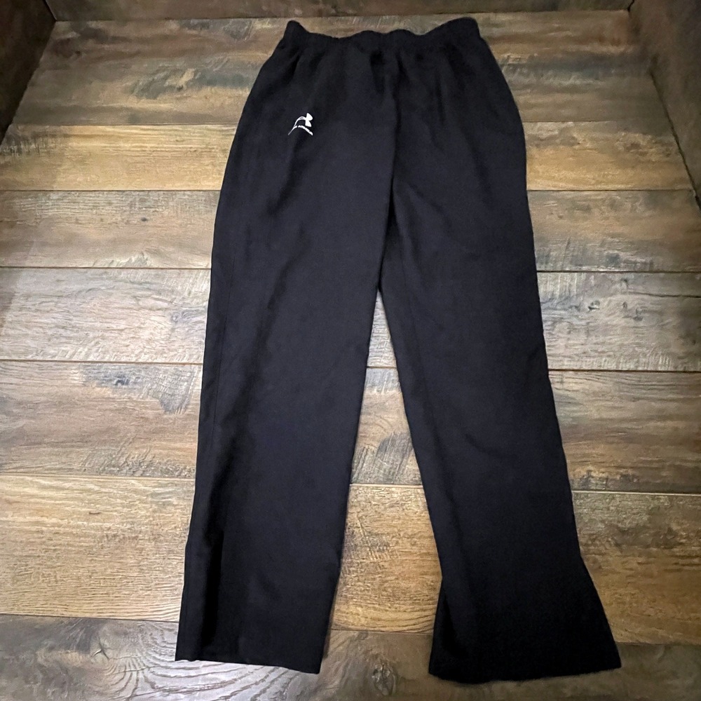 Under Armour Men L Black Athletic Track Pants Elastic Waist Pockets Straight Leg